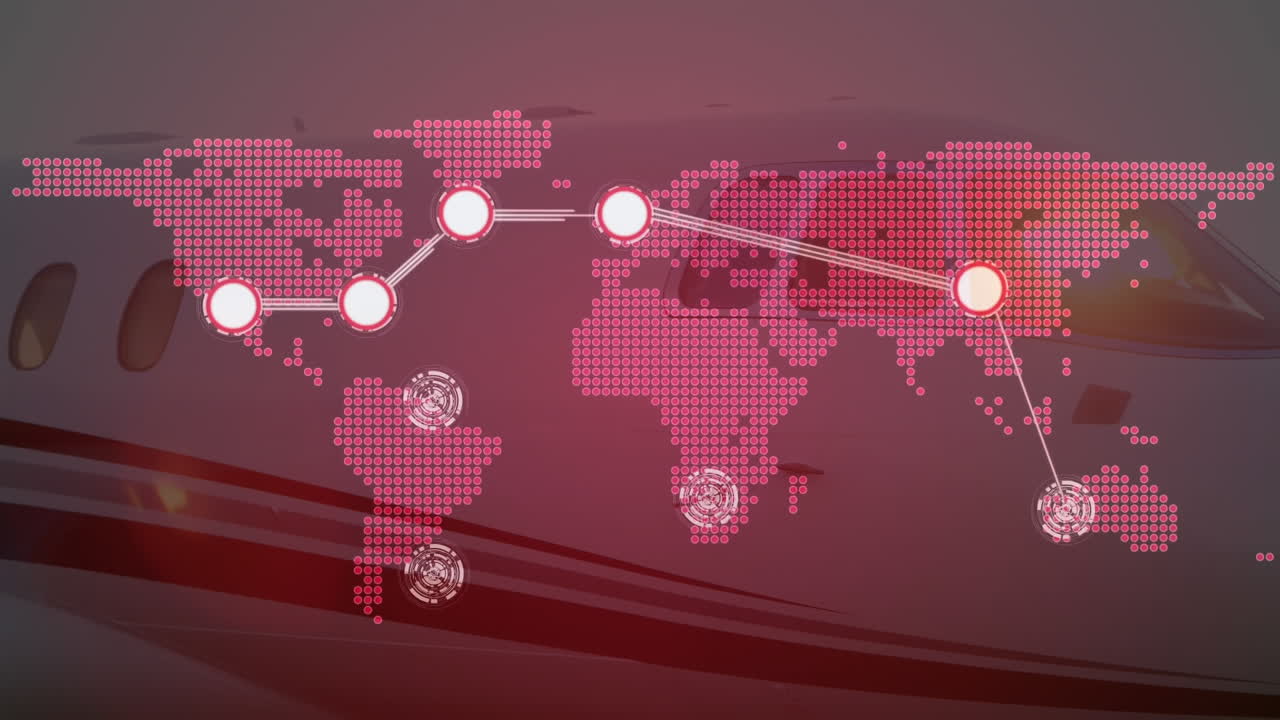 세계 지도를 배경으로 하는 연결의 글로벌 네트워크의 애니메이션