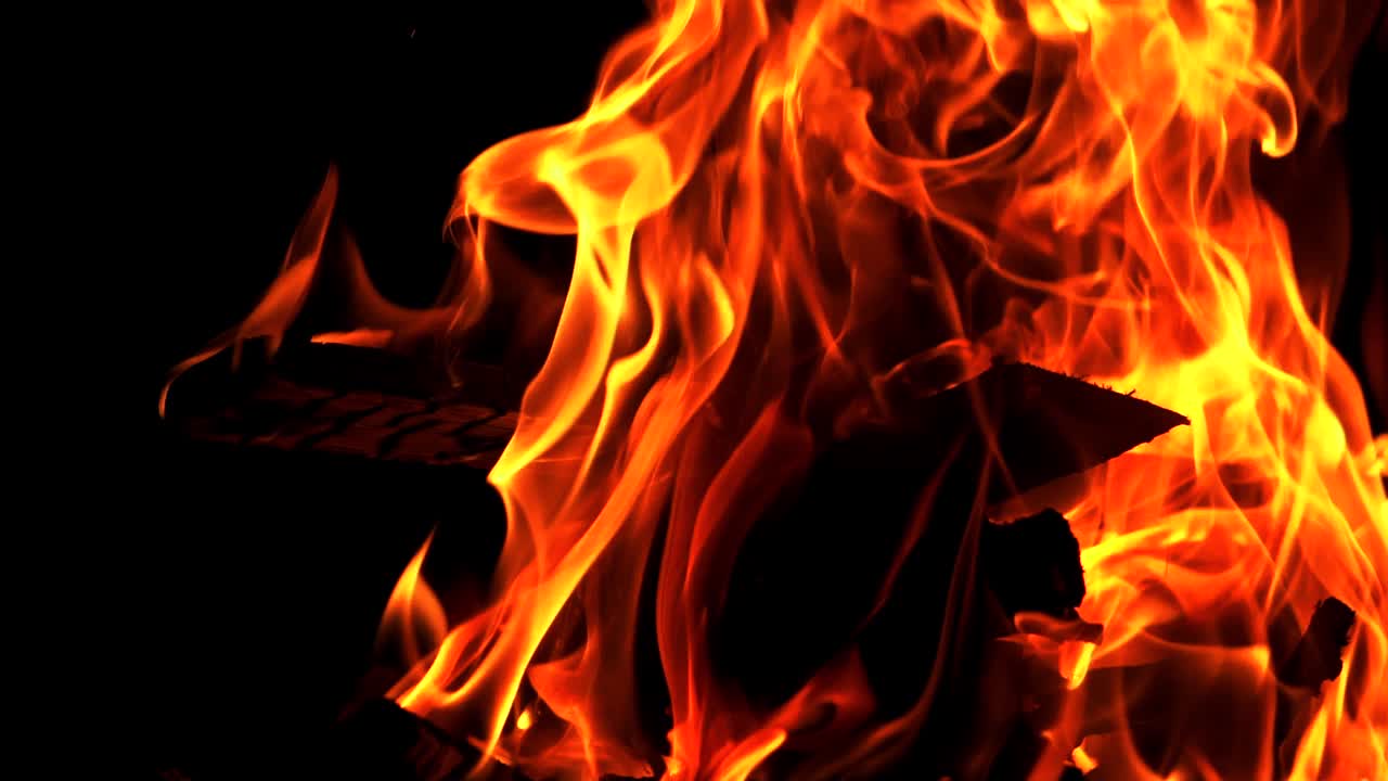 Bonfire. Burning Fire in Slow Motion. Woods fire. Slow motion