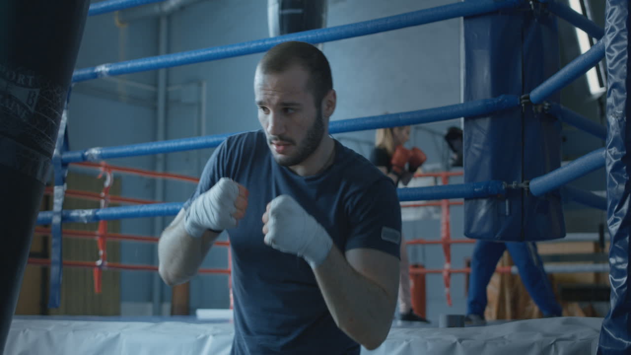 Boxers training in a ring