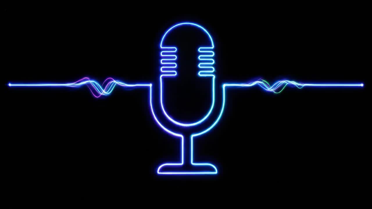 Glowing Neon Microphone with Dynamic Audio Spectrum Animation