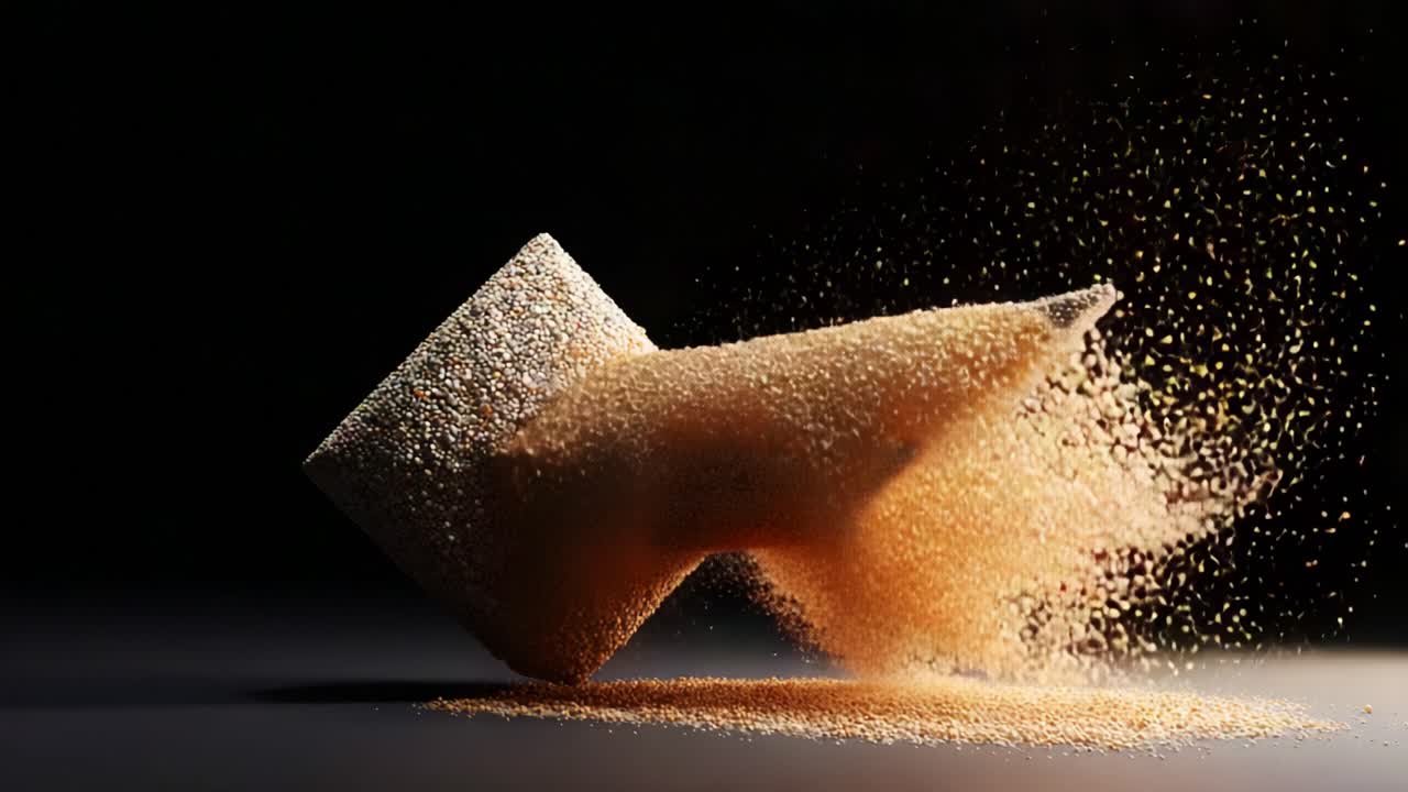 An Artistic Display of Sandshifting: Captivating Visual Transition from a Flowing Mass to an Oblique Form, Showcasing the Beauty and Dynamics of Granular Materials in Motion