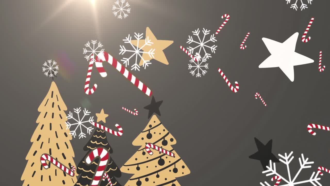 animación de símbolos de navidad sobre un fondo gris