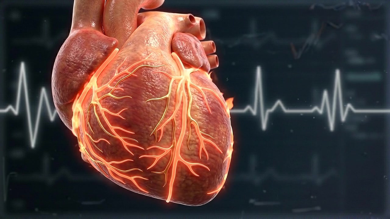 Realistic isolated human heart with detailed coronary vessels in medical view
