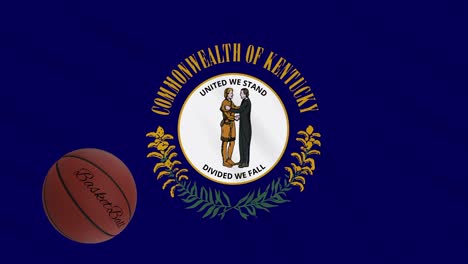 kentucky flag waving and basketball ball rotates, loop