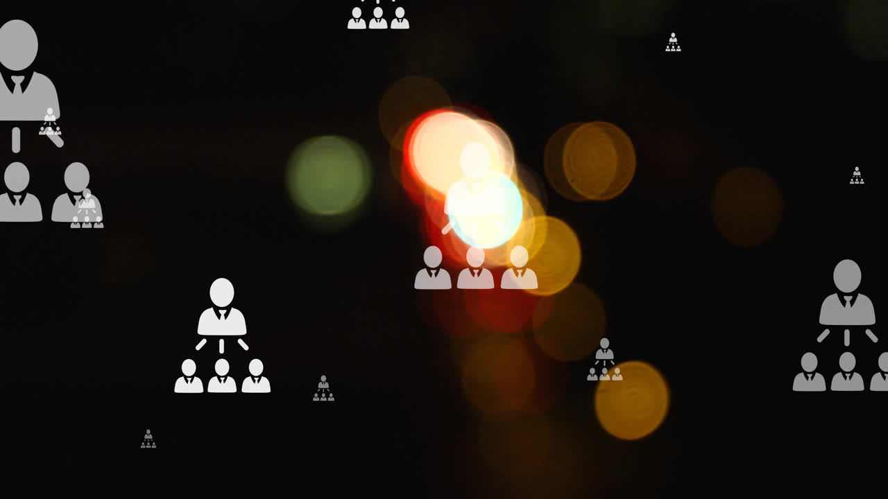 도로에서 움직이는 흐릿한 차량의 높은 각도 뷰를 통해 프로필 아이콘 플로우 차트의 애니메이션