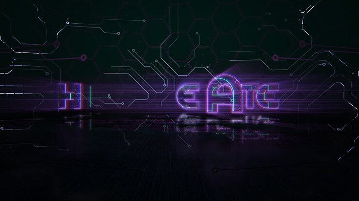 Animation text Happy Easter and cyberpunk animation background with computer chip and neon lights 6