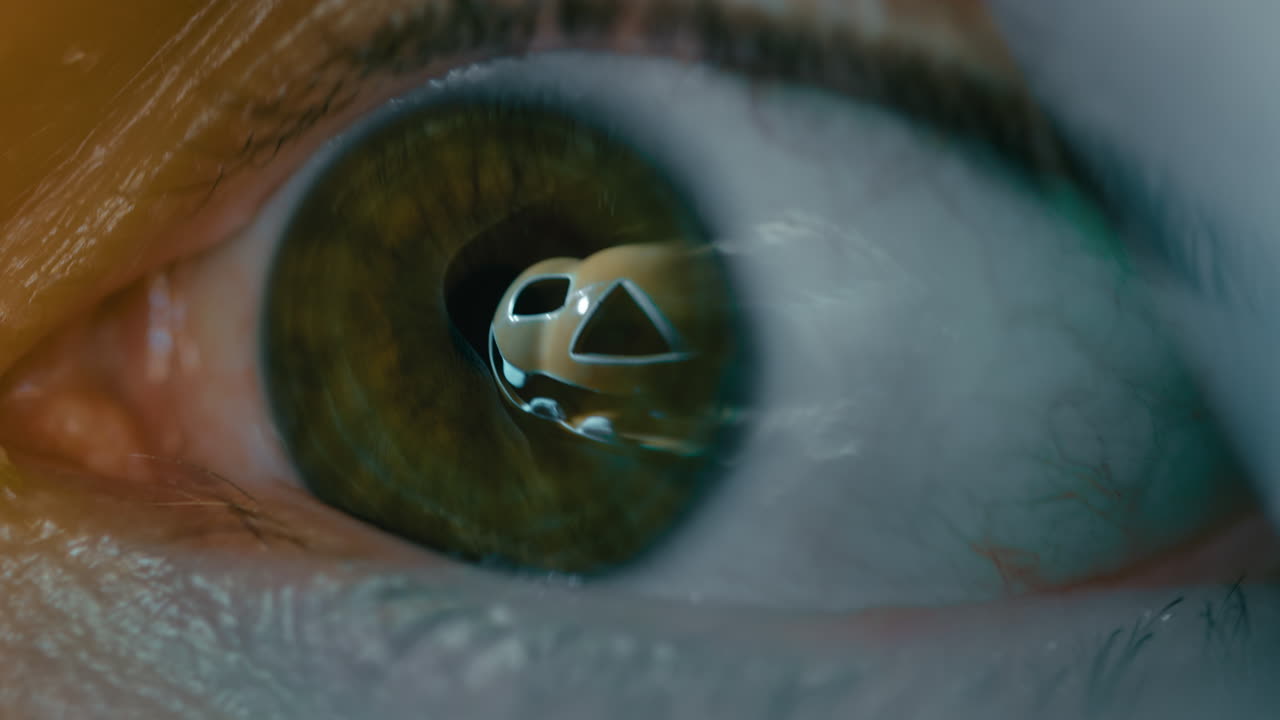 Macro Of An Eye Getting Scared Seeing a Halloween Horror Pumpkin