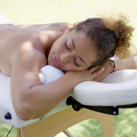 view on massage table with woman laying