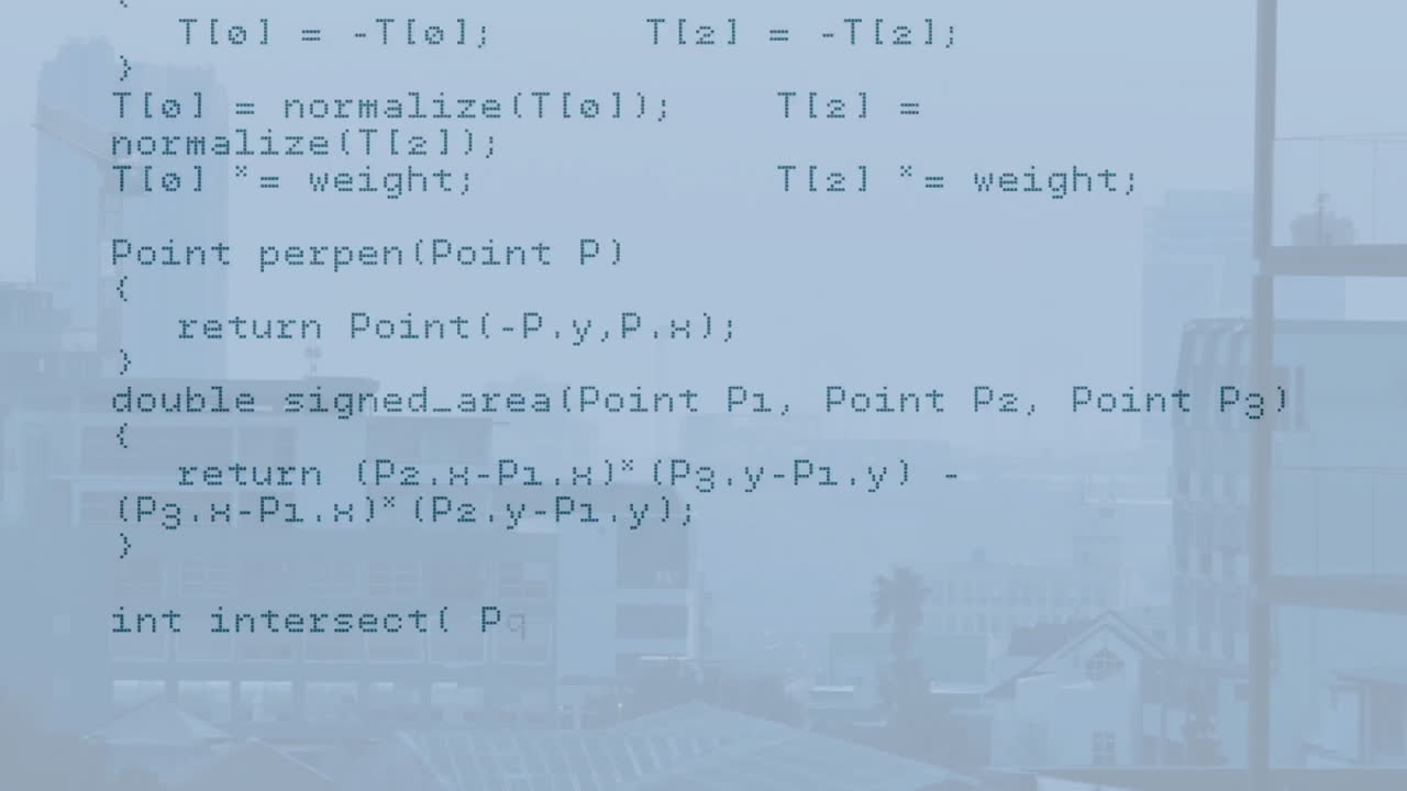 Animating computer code over cityscape background