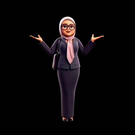 professional hijabi businesswoman illustration animation isolated asset, transparent 4k video, alpha