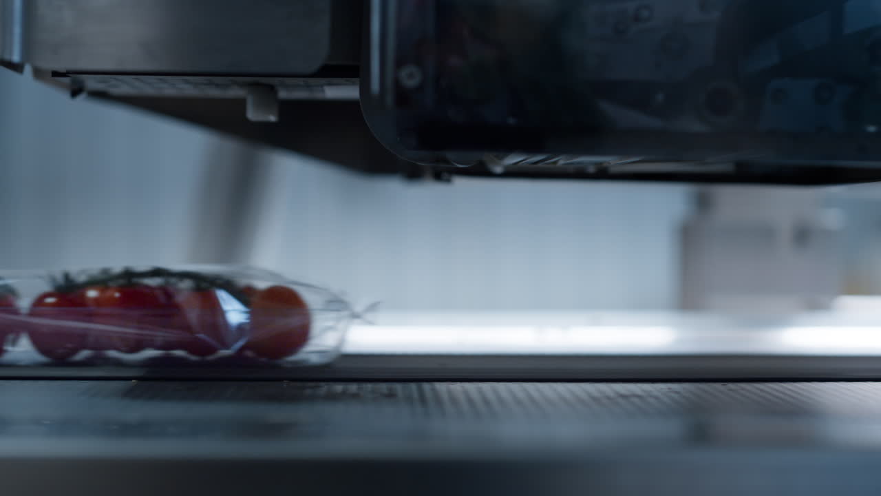 fabricación de tomates cajas de plástico proceso de transporte por máquina tecnológica