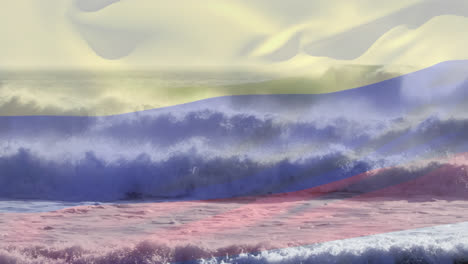 animation of flag of russia blowing over seascape