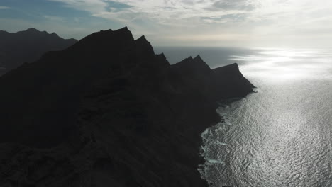 aerial view of the mountain formations called "dragon's tail" in the "aldea de san nicolas" during sunset