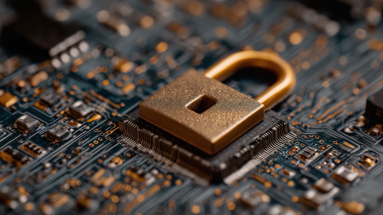 A Close-Up View of a Circuit Board Featuring a Metallic Padlock, Symbolizing Cybersecurity and Data Protection in Modern Technology