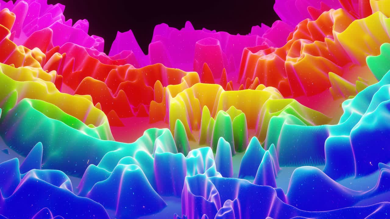 아름답고 추상적인 3d 표면은 반이는 반이고, 어나온 또는 이동된 파동은 루프로 변형됩니다. 무지개 그라디언트, 부드러운 매트 재료, 모피, 달함, 또는 가운 내부 반이는 마말라드.