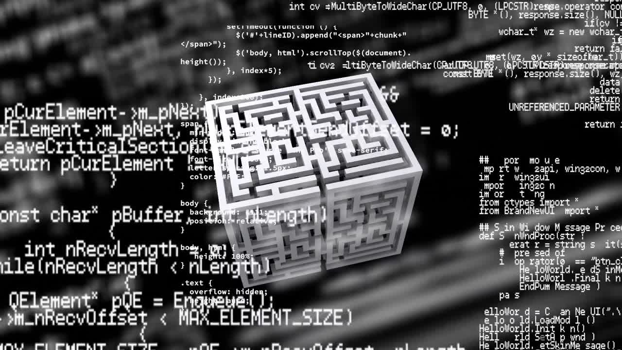 Animation of computer data processing over maze