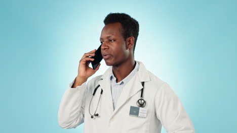 doctor, man and communication with phone in studio