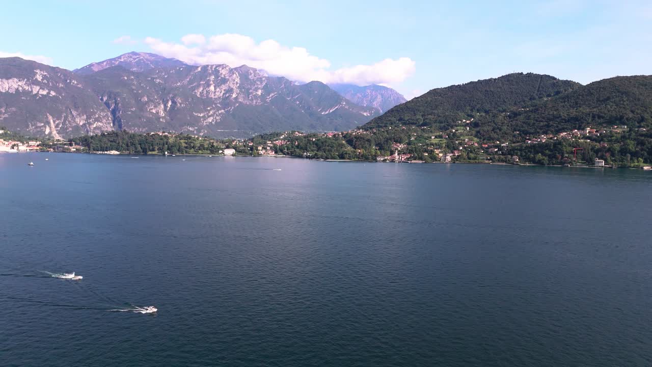 Fly pass greenery towards Lake Como, Italy