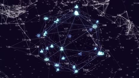 animación de la red de conexiones con iconos en fondo negro