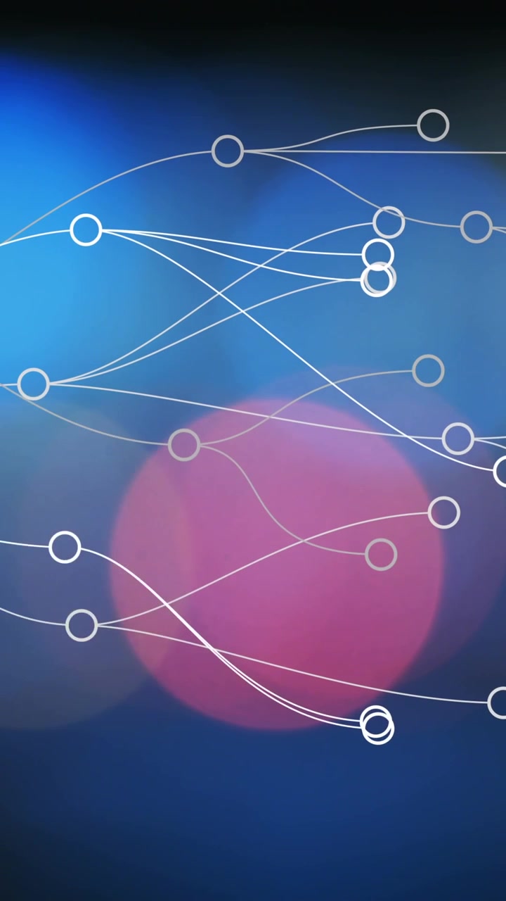 Animated Abstract Network with Flowing Data Connections and Bokeh Lights