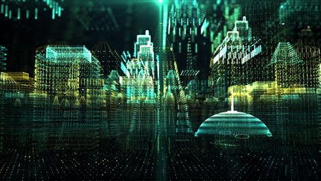 Futuristic-head-up-display-holographic-city-digitally-generated-image-virtual-reality-matrix-particles-in-cyber-space-background-environment