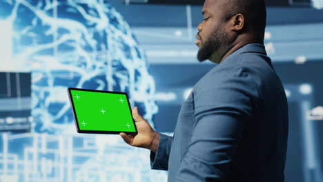modern black person in digital space uses isolated display with ai tools