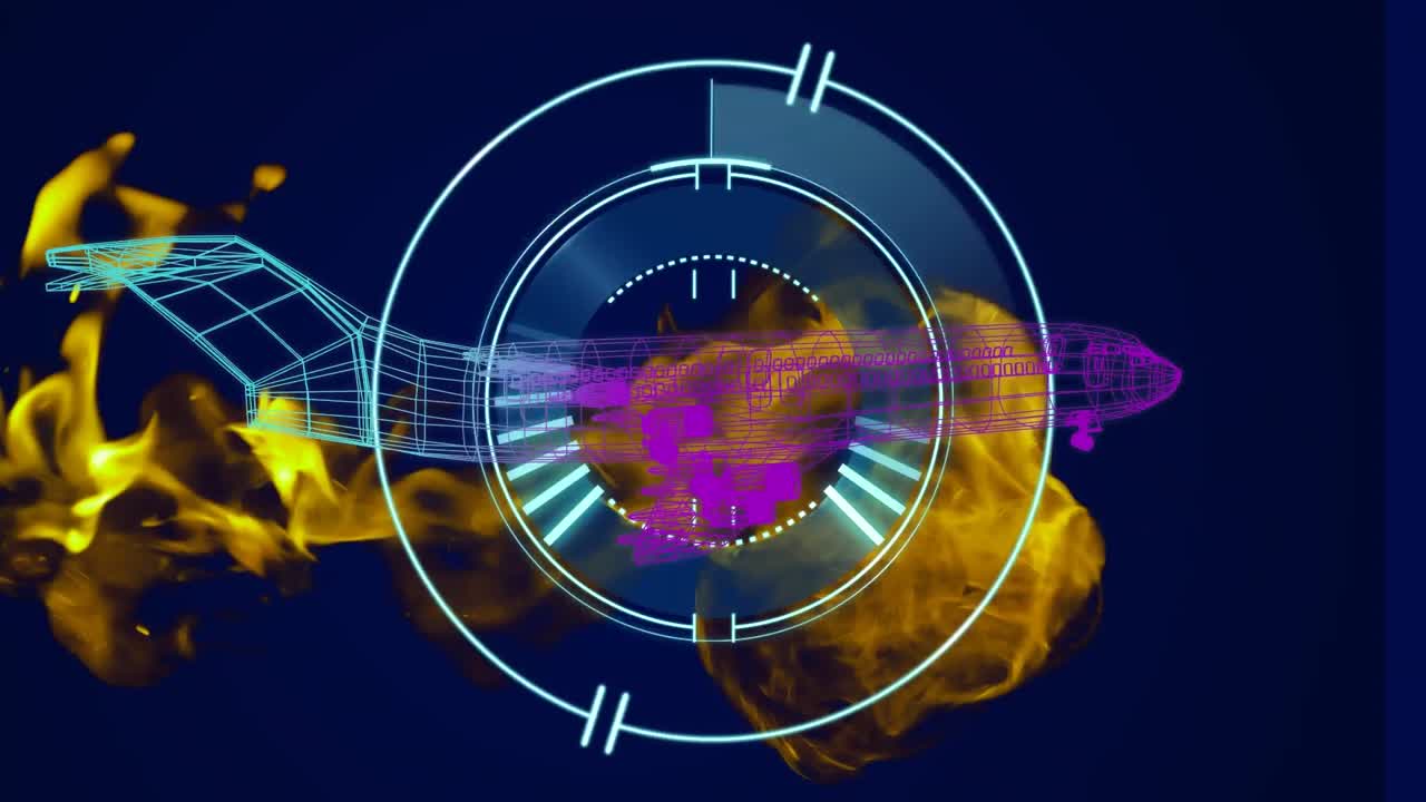 animación del escaneo del alcance sobre un modelo de avión 3d girando sobre un fondo azul