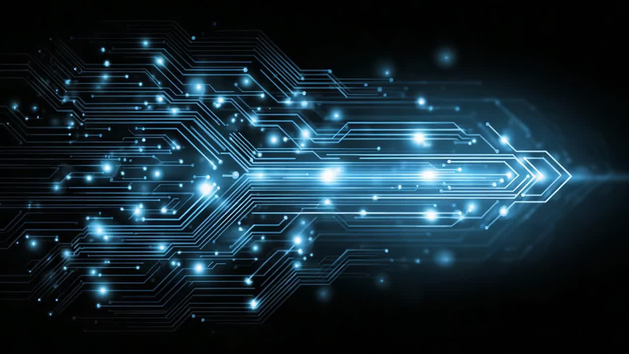 Dynamic Flow of Blue Digital Light and Circuit Patterns Representing Modern Technology Advancements in Networking and Electrical Designs