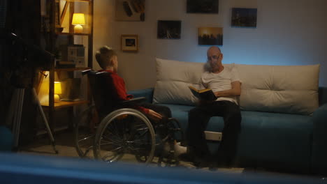 grandfather and grandchild connection in the evening
