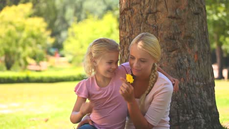 Junges-Mädchen-Bietet-Ihrer-Mutter-Eine-Blume-An