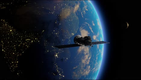 artificial satellite of the earth. a satellite flying in space over the globe