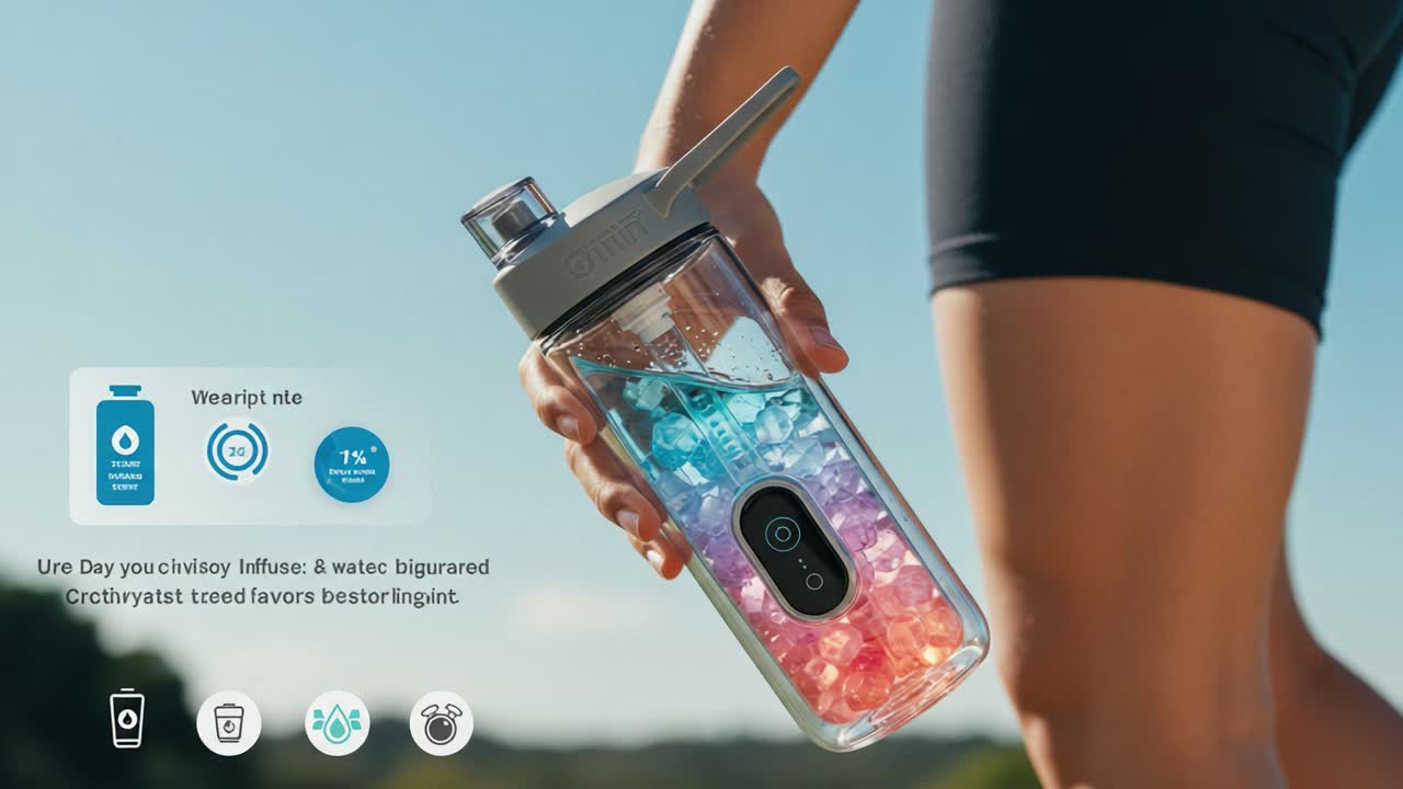 A Stylish Hydration Companion: A Person Holds a Colorful Infuser Water Bottle Filled with Ice, Ready for Refreshment During Workouts or Outdoor Activities