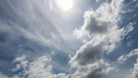 time lapse beautiful the sun halo and white clouds moving on blue sky