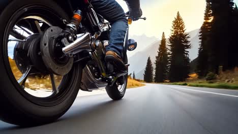 a person riding a motorcycle down a mountain road