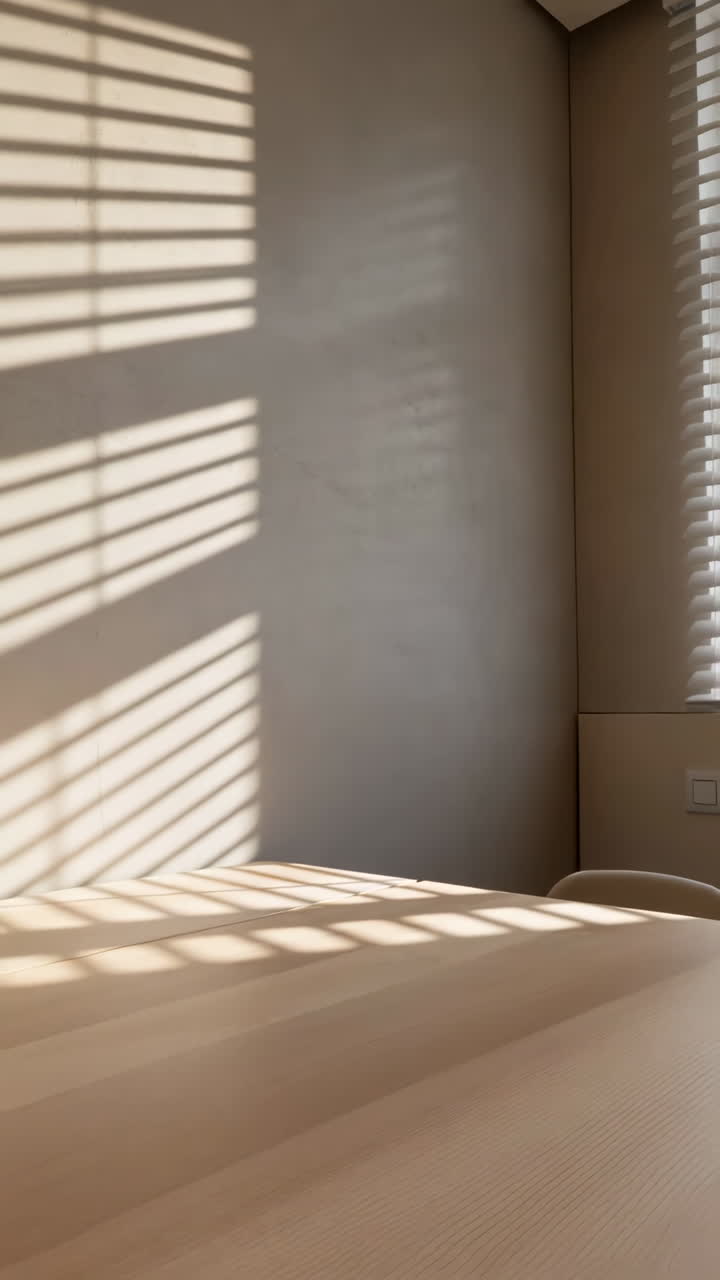 Sunlight and Geometric Shadows from Blinds in a Minimalist Room