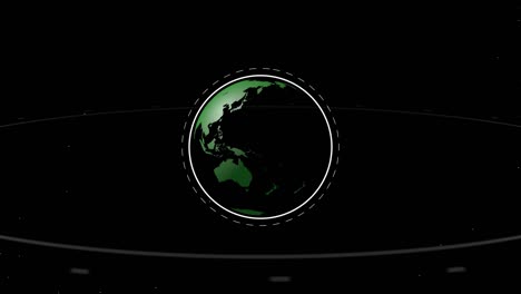 animación abstracta del globo terrestre y su trayectoria que aparece sobre el espacio negro.