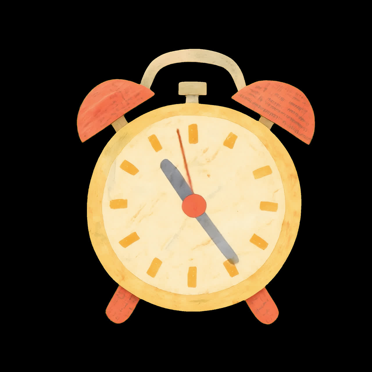 Vintage alarm clock illustration animation isolated asset, transparent 4K video, alpha channel