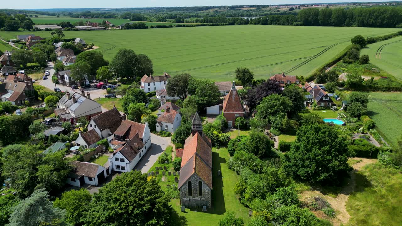 A push-in-shot towards St Mary's Church and the village of Stodmarsh