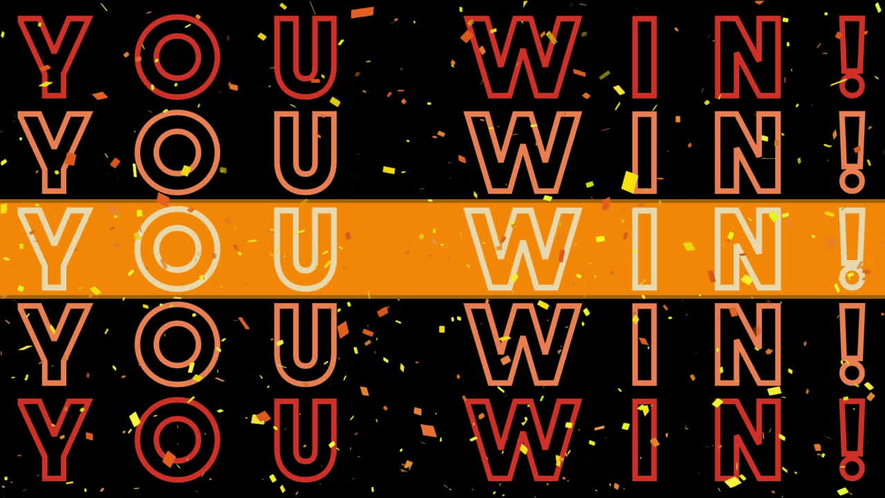 Animation of you win text and confetti on black background