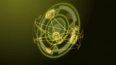 animation of globe of connections over scope scanning with data processing on black background