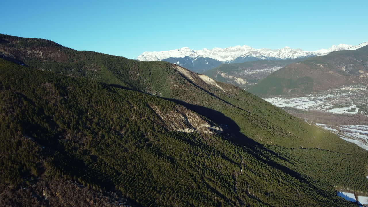 paisaje de bosque de montaña nevado