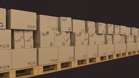 animation of scope scanning over cardboard boxes moving on conveyor belt