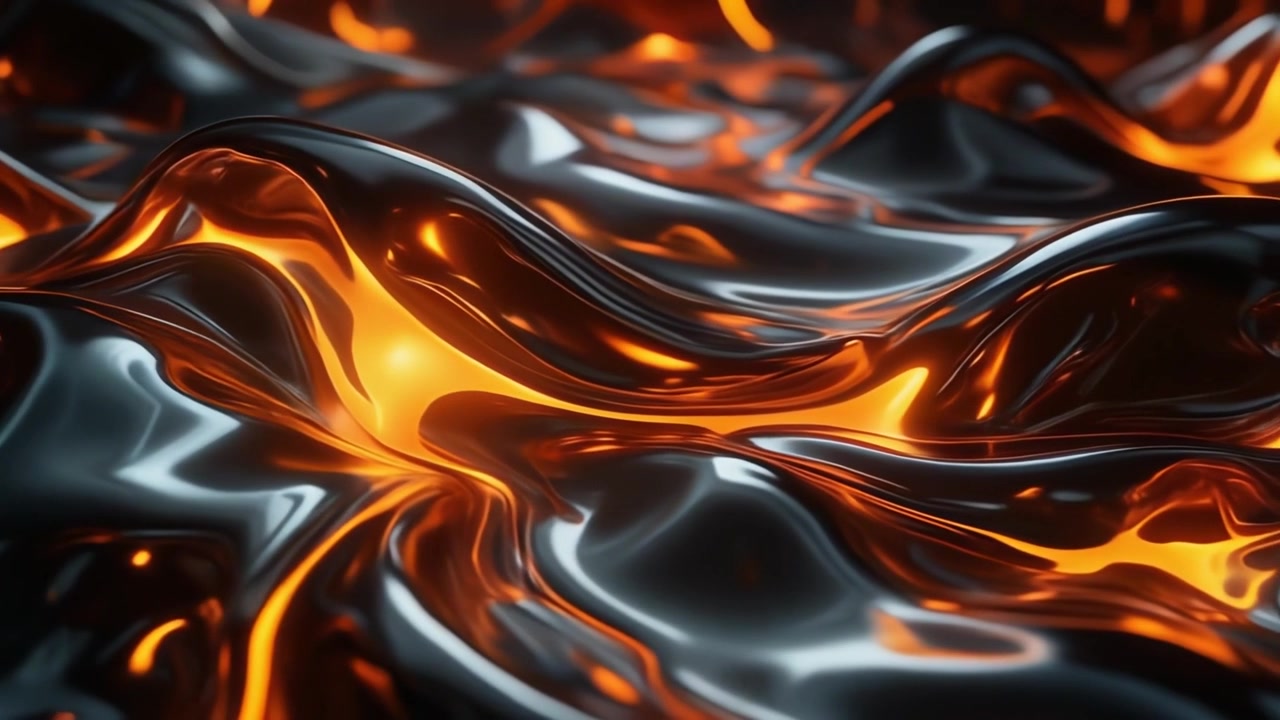 Abstract Liquid Metal Surface with Glowing Orange Light Reflections