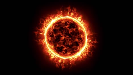resolución 4k, vista de bucle de la superficie solar completa con llamaradas solares en un fondo negro y espacio de copia en un fondo negra, concepto de calentamiento global.