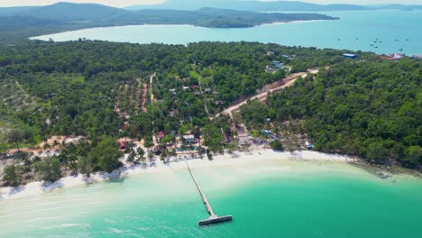 Exotic-travel-destination-Coconut-beach-Koh-Rong-island,-Cambodia-pier