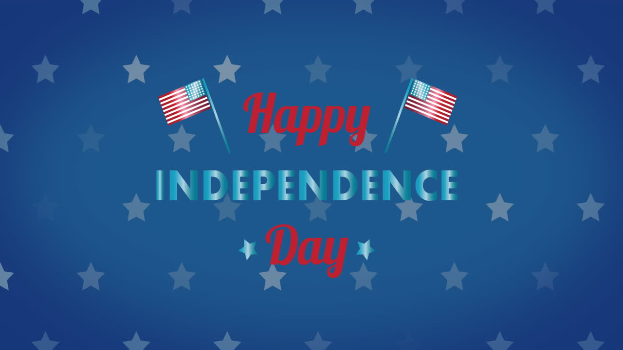 푸른 배경에 별 위에 행복한 독립의 날 텍스트의 애니메이션