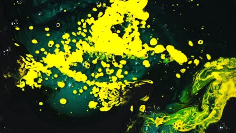 abstract liquid art with yellow and green paint