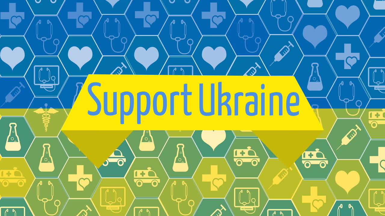 의료 아이콘 위의 지원 우크라이나 텍스트의 애니메이션