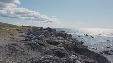 dramatic raukfield coastline of gotland on a sunny day