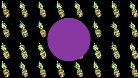 animation of purple spots and pineapples on black background